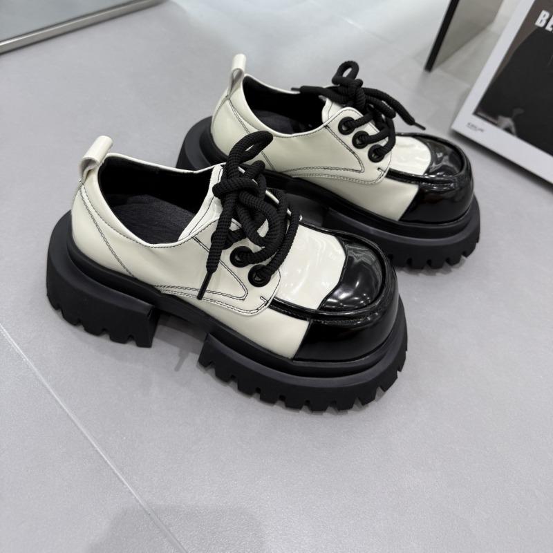 Platform women's spring and autumn new height-increasing muffin lace-up color matching single shoes comfortable small leather shoes