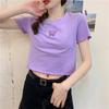 New summer high-waisted short t-shirt for women, slim and thin, versatile butterfly embroidered short-sleeved top for women