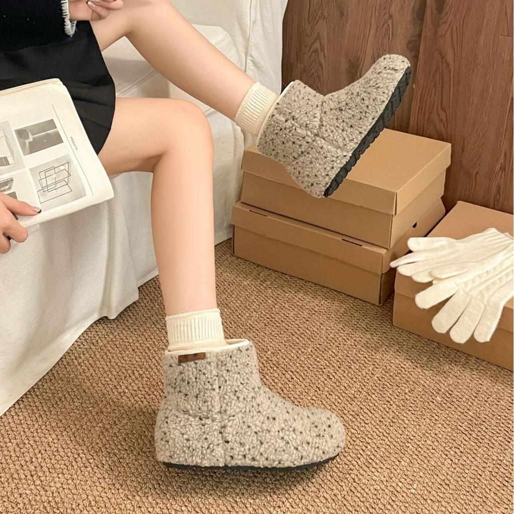 Winter Warm Retro Woolen Plush Snow Boots Women's Ugly Cute Soft-soled Short Boots Martin Boots