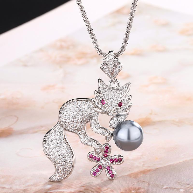 Autumn And Winter Beautiful Jewelry Imitation Natural Pearl Pendant Necklace Premium Versatile Clavicle Chain Fox Pearl серый