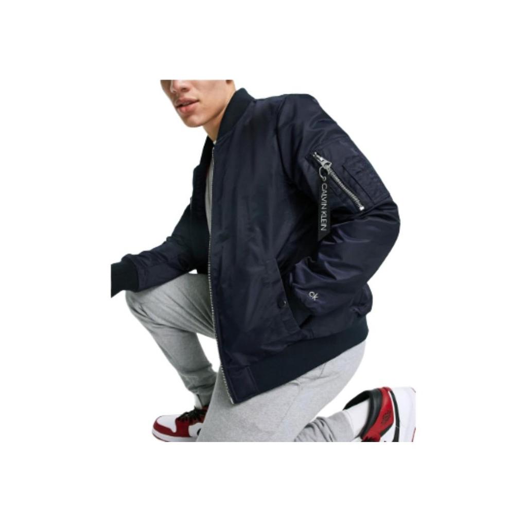 Calvin Klein Solid Color Baseball Collar Zipper Long Sleeve Jacket Men jackets Navy-Blue CM154122-TRUE-NAVY