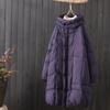 Women's 2023 Winter Hooded Duck Down Jacket with Oblique Placket, Mid-Length, Over-the-Knee, and Zipper.