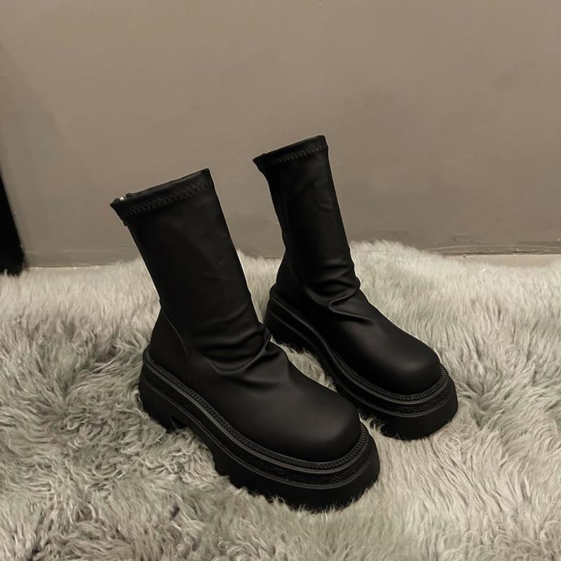 Aphixta Pleated Soft Leather Women Ankle Boots Back Zipper Close Platform Modern Boot Shoes Woman Boats Botines Para Mujeres
