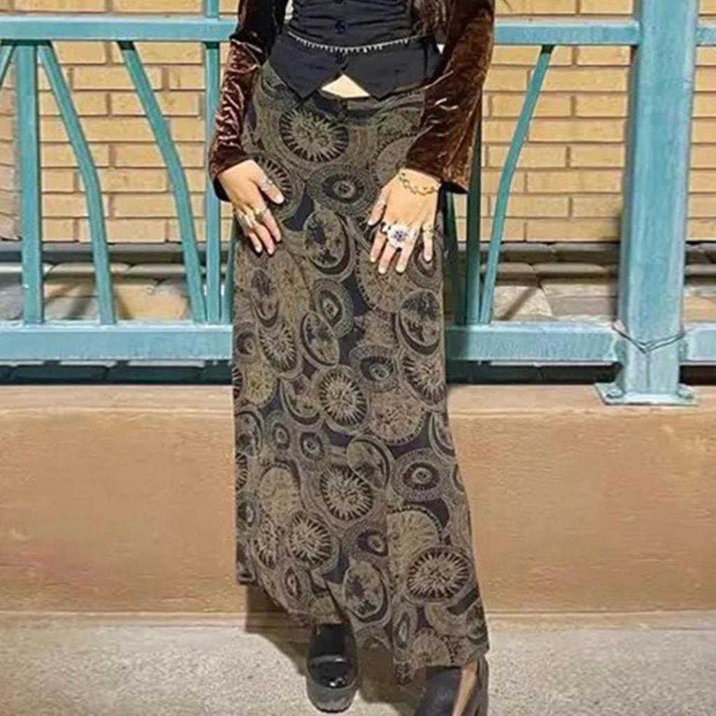2025 Autumn American Retro Round Print High Waist Slimming Long Skirt
