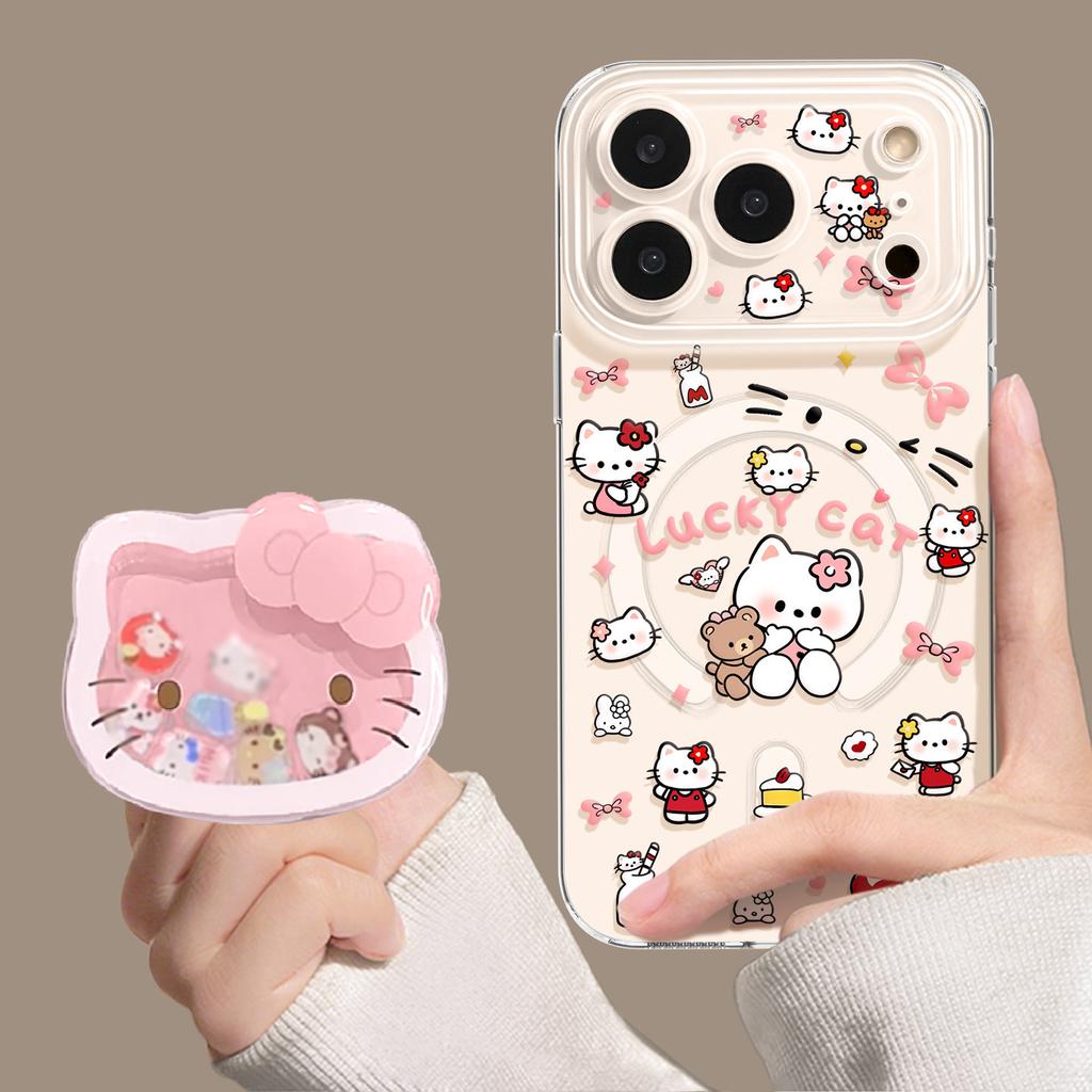 Full screen kitten mobile phone case with bracket, suitable for Apple iPhone 17 magnetic attraction 16promax new 15/14 sets