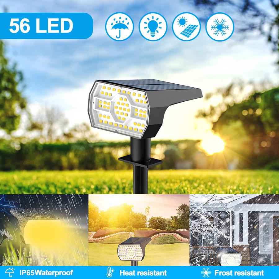 Lampy słoneczne zewnętrzne wodoodporne 52/56 LED 2 szt. 3 tryby oświetlenia Zasilane energią słoneczną Reflektor do ogrodu podwórka Do dekoracji krajobrazu zewnętrznego