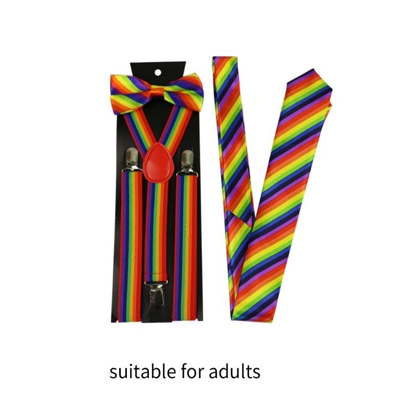 Clip on Suspenders+Striped Necktie+Bow Tie for Teen Girl Uniform Masquerades Tie