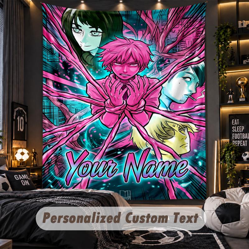 Personalized Wall Tapestry,Chainsaw Man Custom Printed Name, Fabric Wall Art For Indoor Room Backdrop