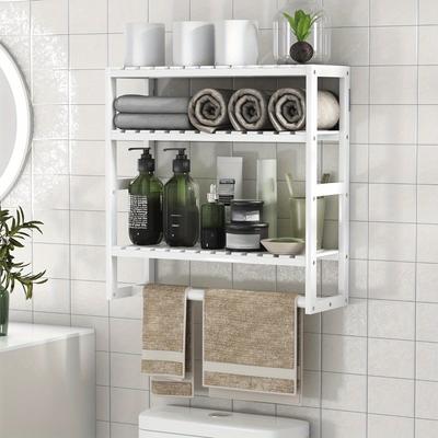 1-teiliges Badezimmer-Aufbewahrungsregal, Toilettenaufbewahrung mit Handtuchhalter, schwebendes Regal aus Bambus mit einstellbarer Höhe, Wand-Duschregal