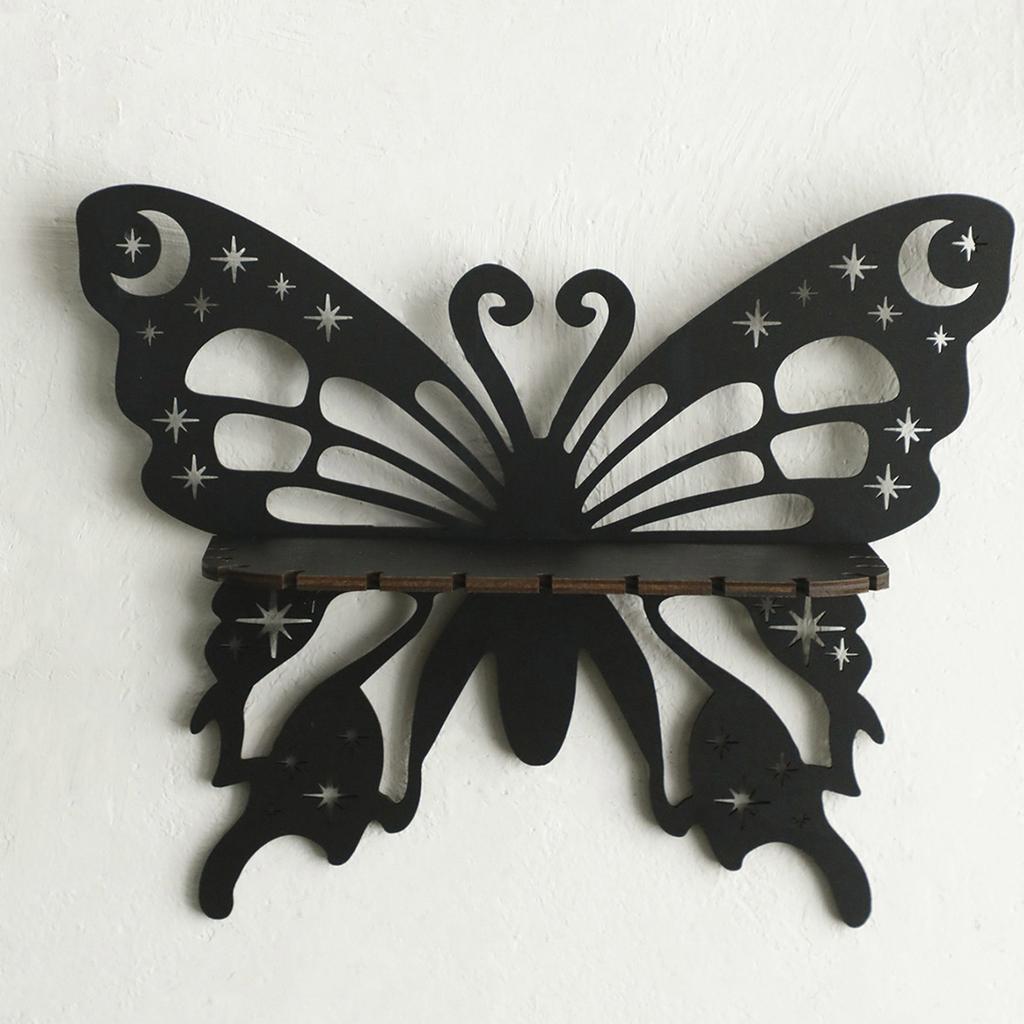 Vintage Butterfly Shape Wood Crystal Shelf Wall Hanging Floating Shelves for Potted Plant Candle Holder Organizers Rack