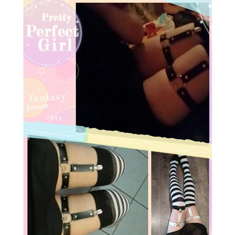 1Pcs  Women Sexy Punk Goth Heart Pu Leather Elastic Garter Leg Thigh Ring