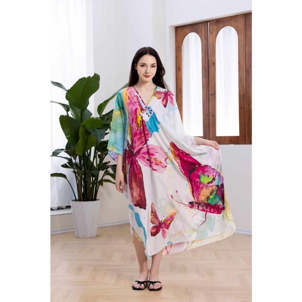 New Beach Smock, Printed Dress, Long Gown, Vacation Beach Dress