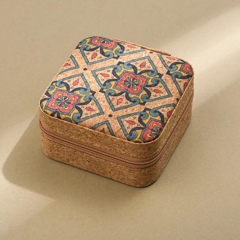 Cork Jewelry Storage Box Portable Travel Earrings Rings Necklaces Jewelry Prints Compartmentalized Storage Box YLE197