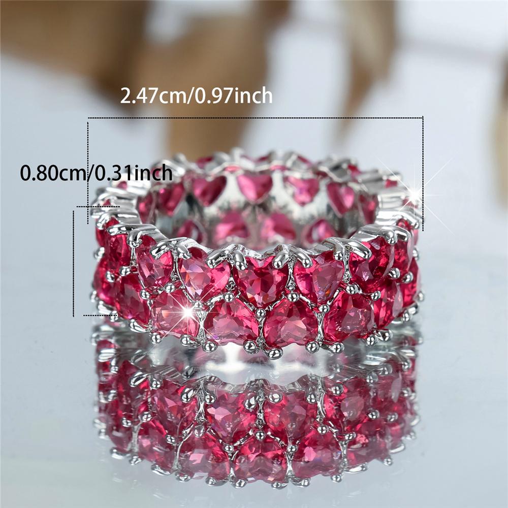 Crystal Female Rose Red Zircon Stone Heart Engagement Rings For Women Color Wedding Bands Jewelry Party Gifts