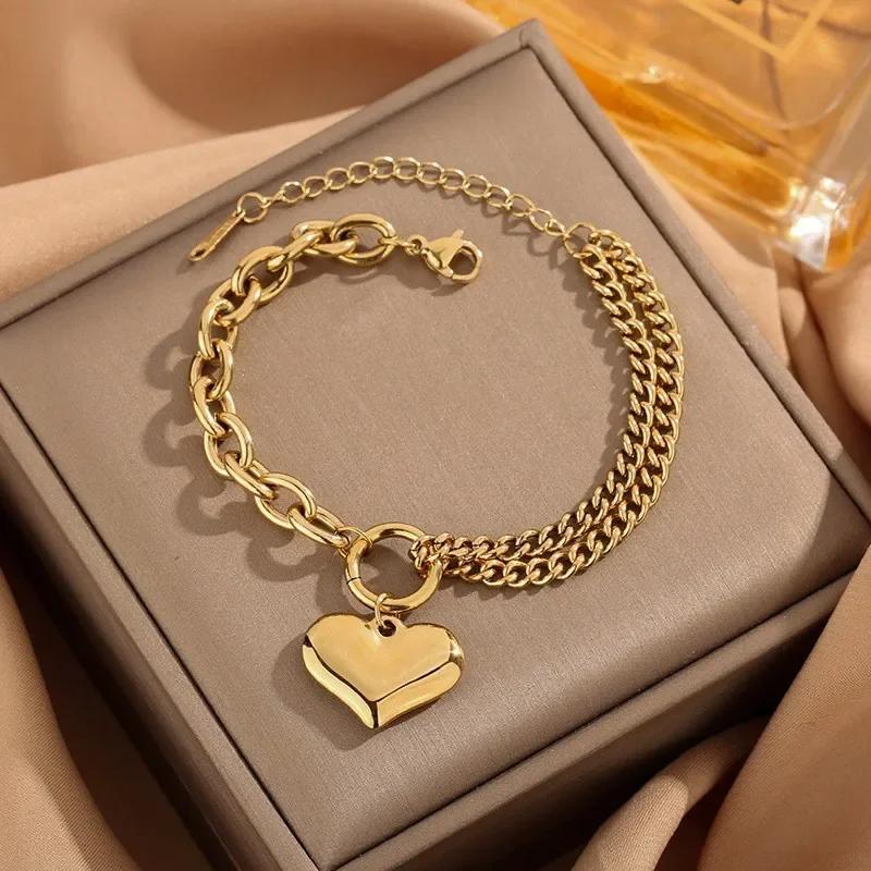 Vintage Heart Gold Bracelet Women's in NicheUniqueSimple Non-Fading Trendy People's Choice Fashion Jewelry Accessories