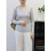 Autumn and winter new streamer design sense solid color knitted bottoming shirt slim and thin temperament sweater pullover woman