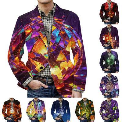 Men's Corduroy Halloween Print Jacket with Pockets - Warm Casual Cardigan Coat for Fall Winter