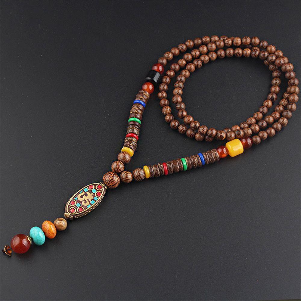 Sweater Dress Wooden Beaded Tassel Long Jewelry Pendant Chain Handmade