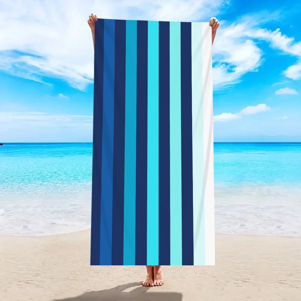 Blau-gestreiftes Strandtuch aus Aquarell-Optik, Übergröße, Schnelltrocknend, Mikrofaser-Badetuch, Weiches Sandtuch für Strand, Reisen, Schwimmen, Urlaub