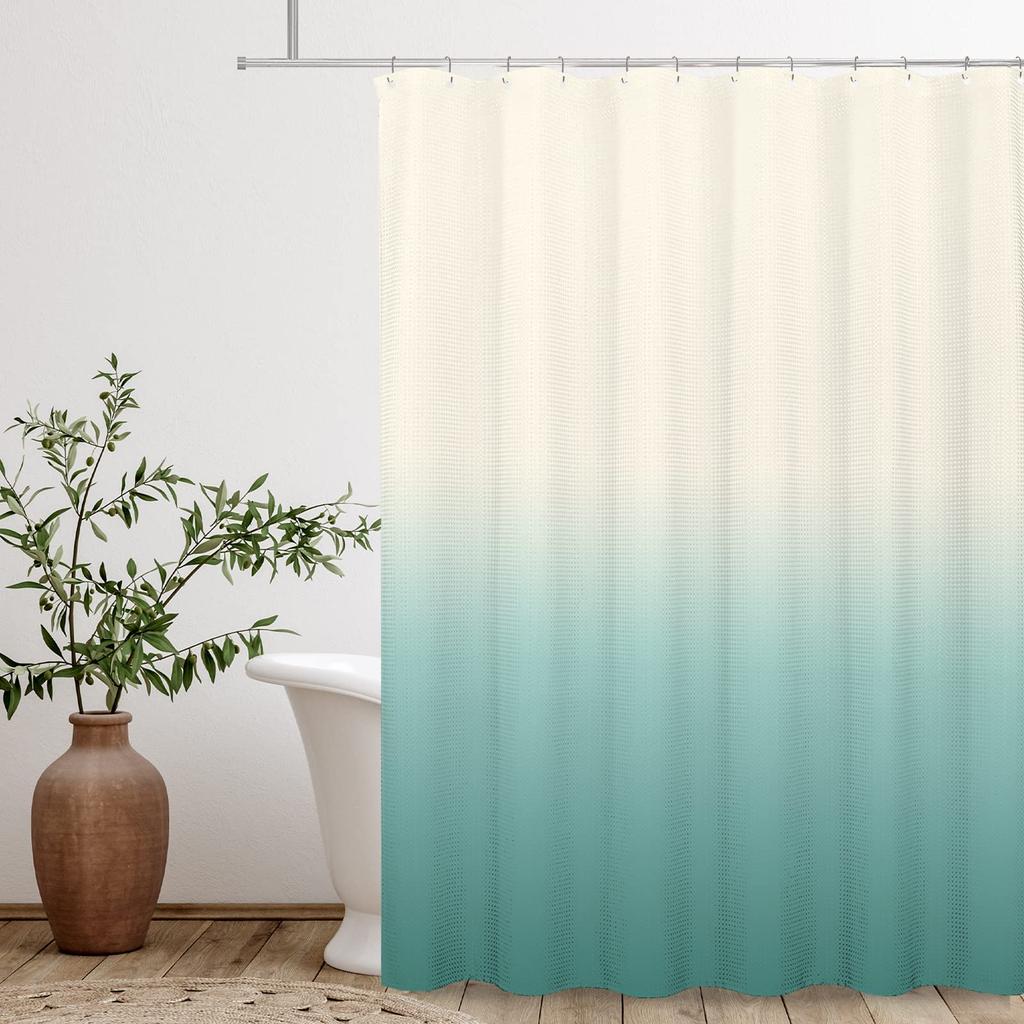 Ombre Beige Sage Shower Curtain, Lime Green Texture Fabric Gradient Bathroom Decor Waterproof Bathroom Curtains Set with Hooks