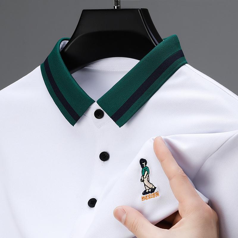 Wovey Zomer Heren Poloshirt Kraag Korte Mouw T-shirt Hoge Kwaliteit Prachtig Cartoon Borduurwerk Luxe Zakelijke Herenkleding Top XXL wit