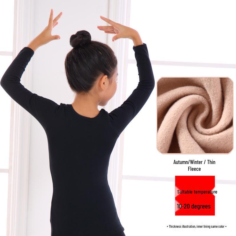 Children's Performance Base Layer: Flesh-Colored Fleece Dance Shirt for Winter