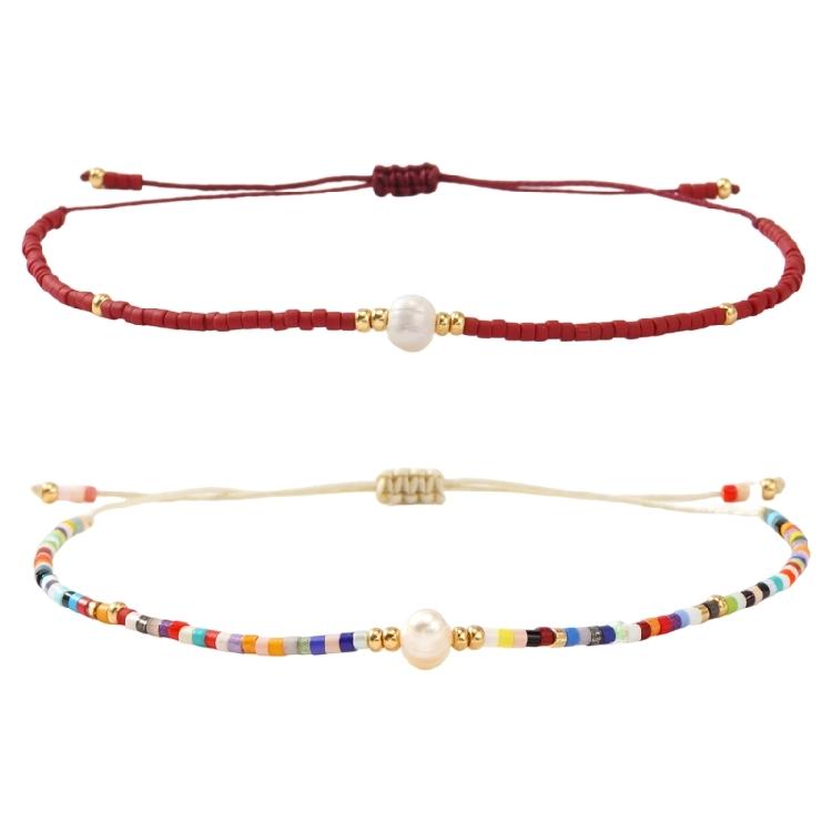 Pack of 2pcs String Adjustable Bracelets Handmade Beads Pearls Wrist Chain Bangle Bohemian Accessories