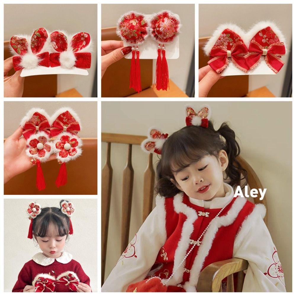 Tassel Children Red Bow Hairpin Cat Ears Hanfu Hair Sticks Chinese New Year Headwear  Children
