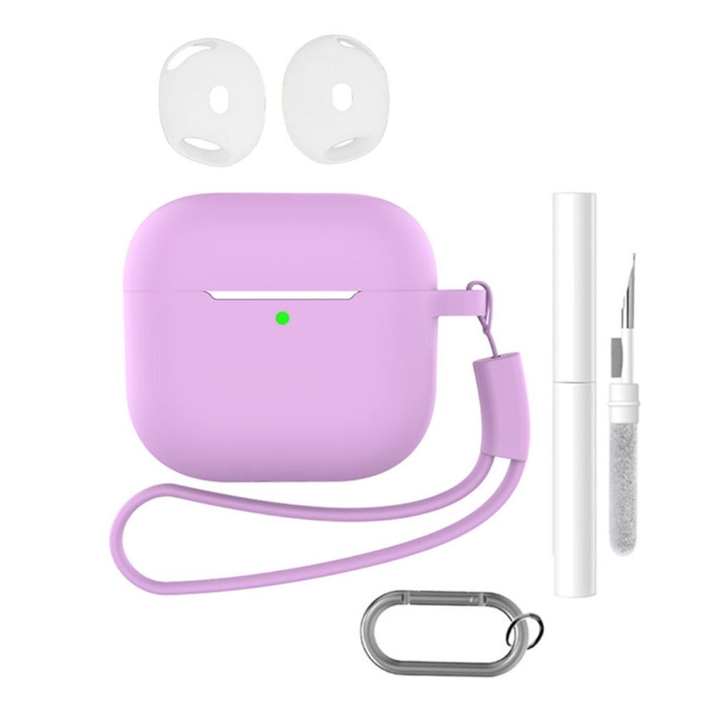 For AirPods 4 Earphone Silicone Case Set with Anti-Lost Keychain, Strap, Ear Tips, Cleaning Pen