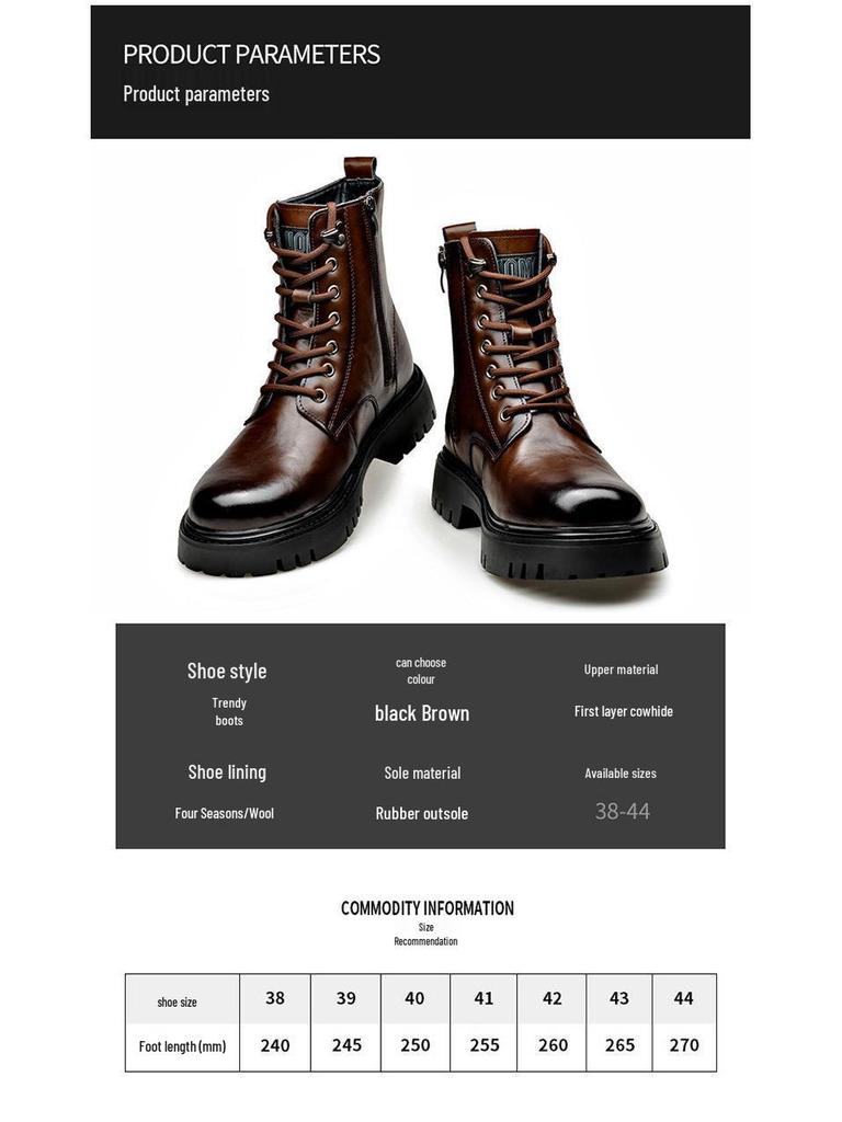 Herren Echtleder Martin Stiefel - Herbst/Winter 2025, Britischer Stil, Wollfutter, Einteiliges Rindsleder