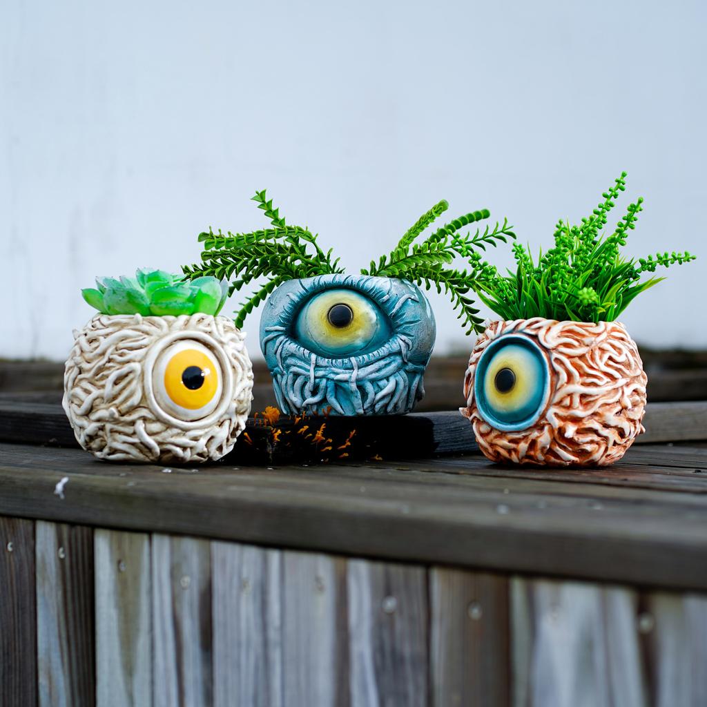 Květináč Monster Eye Kreativní Unikátní Květináč ve tvaru oka, Pryskyřičný Květináč na sukulenty s drenáží, pro Venkovní Zahradní Dekoraci a Domácí Uměleckou Dekoraci