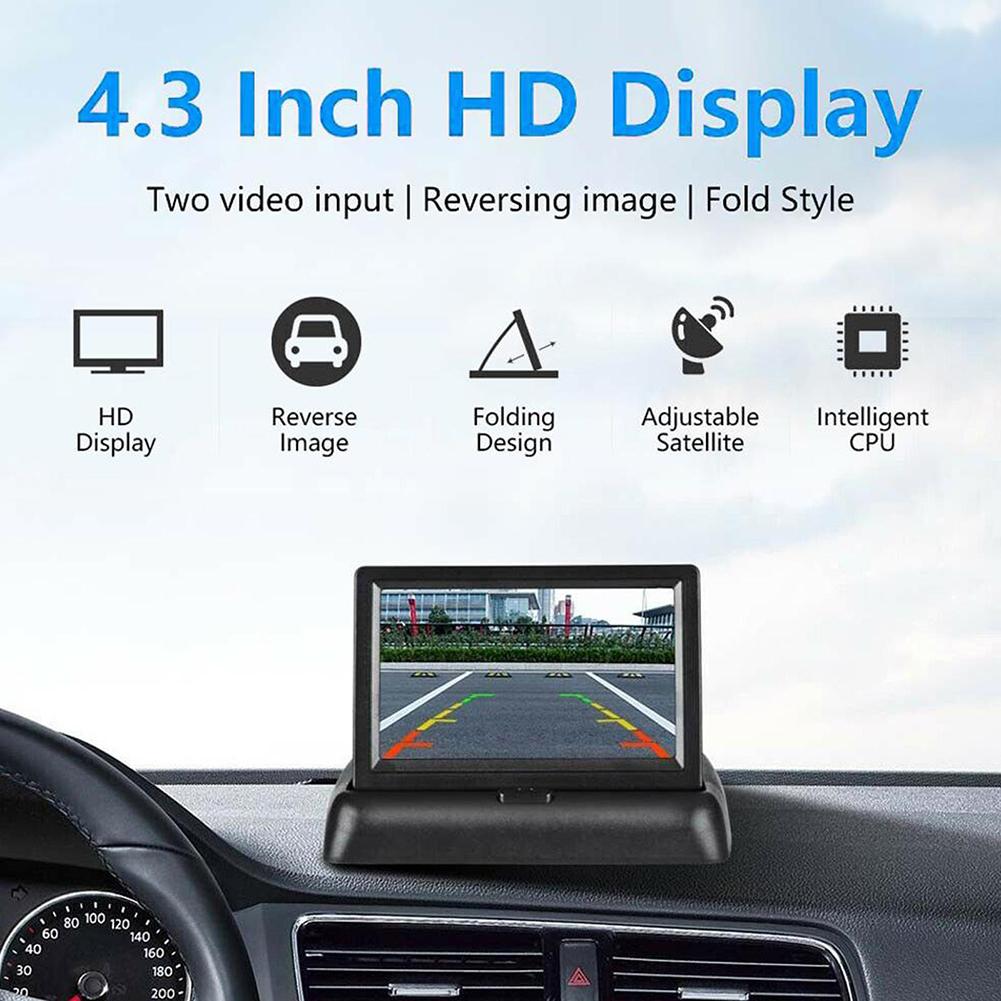 Foldable Rearview Reverse Parking Monitor 4.3 Inch TFT LCD Screen HD Car Parking Display 2-channel Video Input Auto Accessories