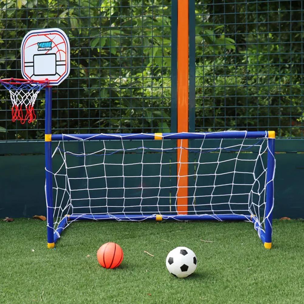 2-in-1 Fußball-Übungstor mit Basketballständer Fußballtor Lustige Spiele Spielzeug für Jungen Mädchen 3-12 Jahre alt