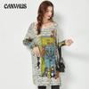 Spring and Autumn Women's Knitted Dress Cartoon Printed Sweater Loose Lazy Wind Temperament Top Medium Long Bottom Large Size Knitwear