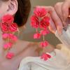 Chiffon Flowers Tassel Earrings Multicolor Women Earrings Sweet Long Drop Earring  Ear Jewelry