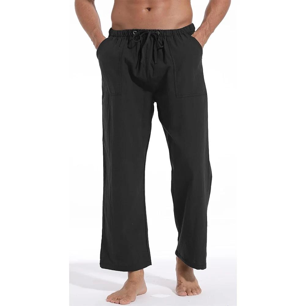 

King Billion Брюки больших размеров, мужские прямые брюки из хлопка и льна, длинные брюки, свободные повседневные мешковатые брюки, новое поступление XL чёрный