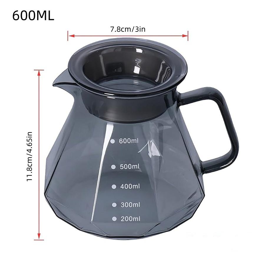 Glass Coffee Pot Glass Coffee Server for Drip Coffee Maker Coffee Kettle Diamond Design Transparent Black Glass Tea Pot