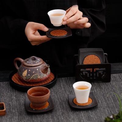 6pcs Anti-scalding Rattan Tea Coaster Set Chinese Style Lightweight Heat Insulation Mat Elegant Vintage Tea Cup Holder Tea Party