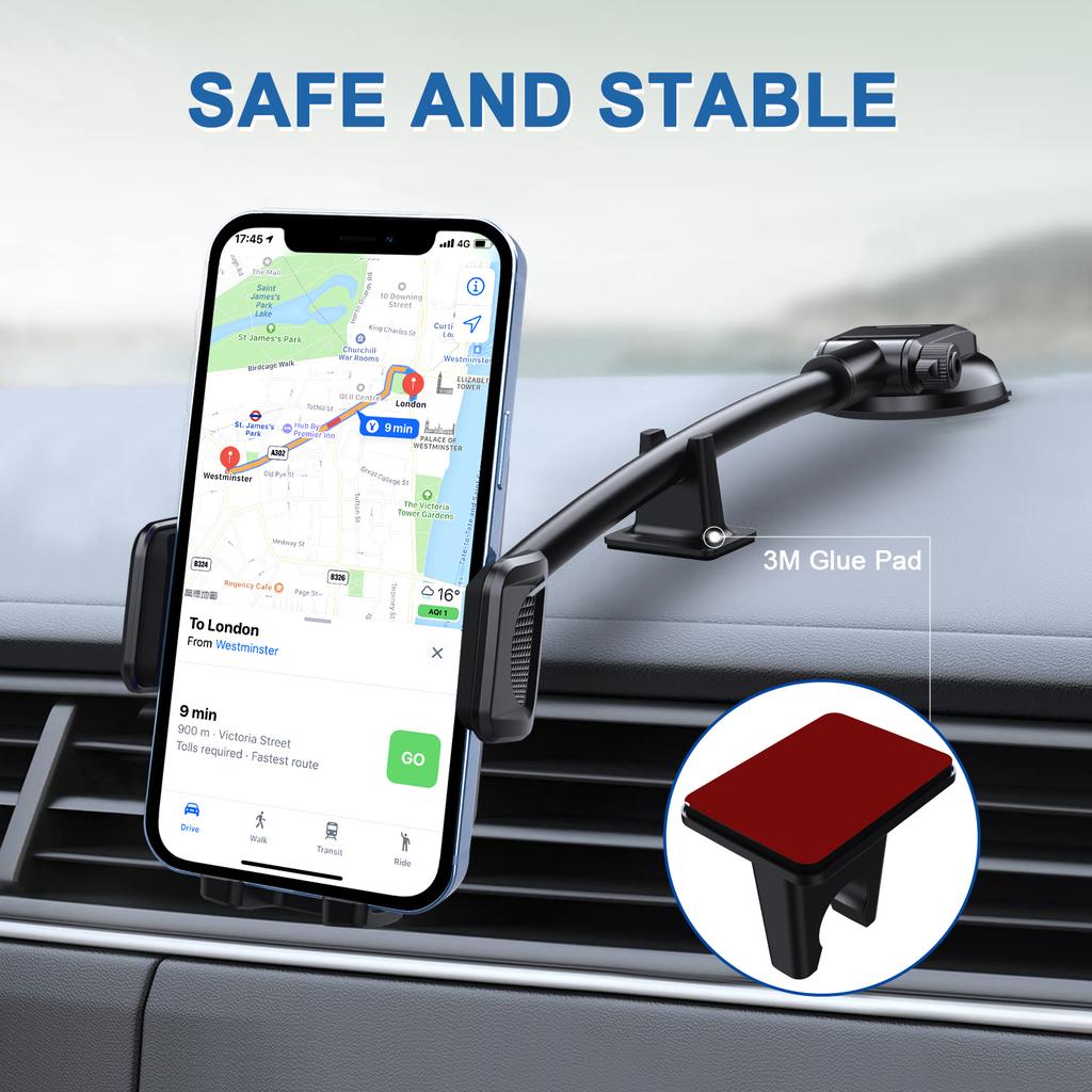 ML201 Gooseneck Car Phone Holder Suction Cup Windshield Phone Mount with Flexibile Long Arm