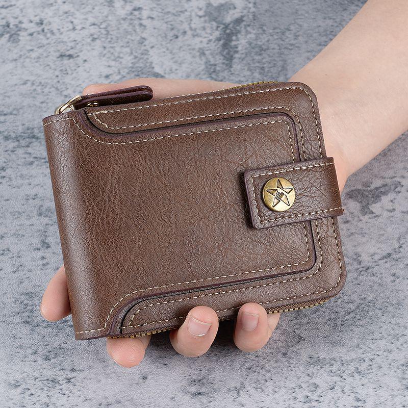 2024 Men's Retro Tri-fold Wallet with Zipper and Card Holder