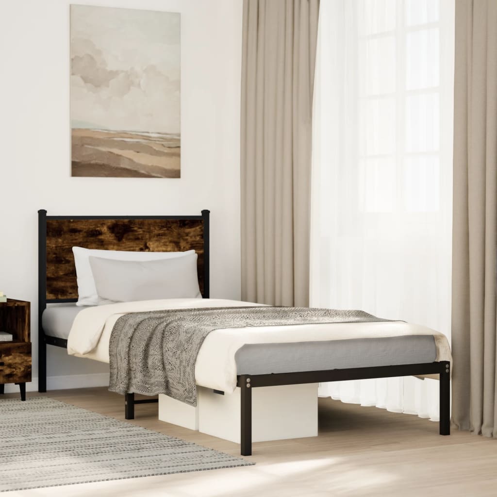 Metal Bed Frame Without Mattress Smoked Oak Finish 80x200 Cm