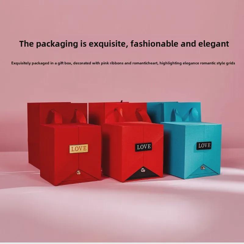 Valentine's Day Rose Gift Box Jewelry: Bow Acrylic Earrings, Ring, and Pendant Set