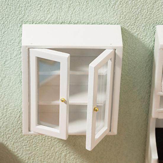 Dollhouse Wall Cabinet Realistic Clear Glass Door Mini 1/12 Doll House Miniature Wall Cabinet Model Simulation Furniture Accessories for Bathroom