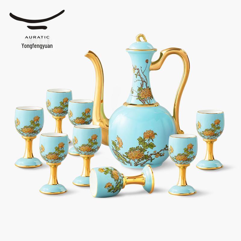 Yongfengyuan West Lake Blue Madam Porcelain 10-Piece Wine Set