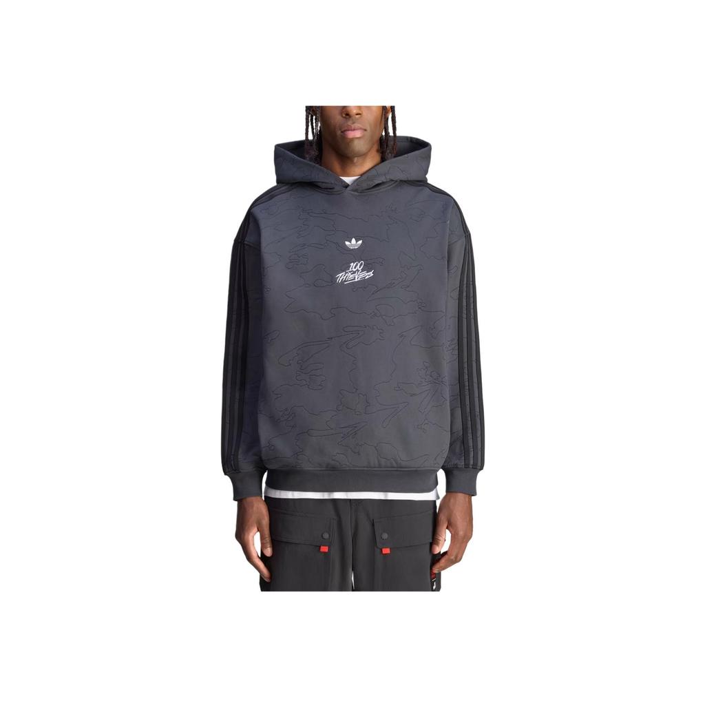 adidas Originals X 100 Thieves Collaboration SS25 Casual Comfortable Pullover Hoodie Unisex Hoodies Black JM3258
