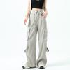 Vintage High Street Wide-leg Overalls Women's Spring New High-waisted Waist-turned Design Sports Casual Pants