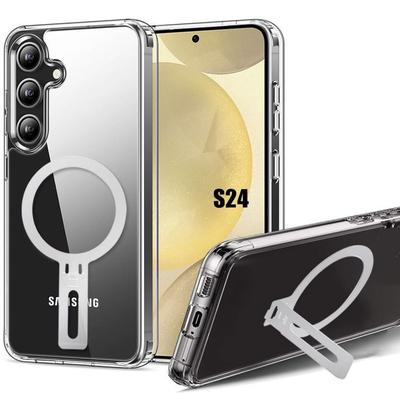 Protective Case - BOOLING - for Samsung Galaxy S24 - Transparent Silicone - Shockproof - Foldable Stand