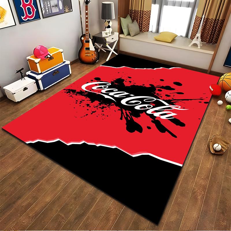 Red and Black Coca-Cola Logo Carpet with Splatter Print Style. Suitable for Use As an Anti-slip for Living Room Bedroom Sofas