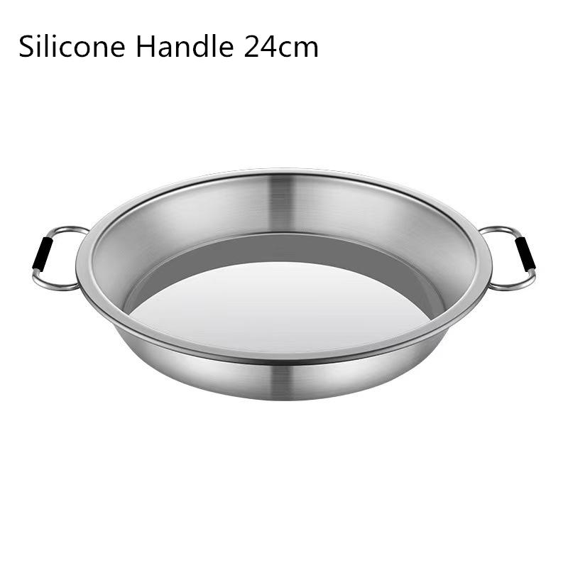 Edelstahl-Lebensmittelaufbewahrungstablett mit Griff, rund, flach, Servierplatten, Salat, Snacks, Obstgerichte, Küchenorganisatoren