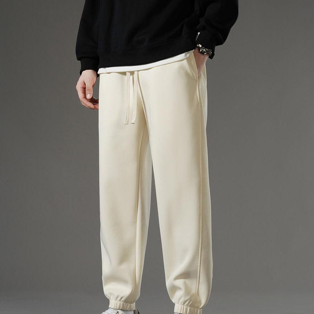 Spring Autumn Men Slim Sports Casual Pants Sweatpants Sportswear Drawstring Wide Leg Straight Track Pants Cotton Casual Loose Trousers